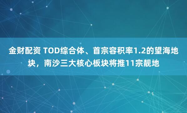金财配资 TOD综合体、首宗容积率1.2的望海地块，南沙三大核心板块将推11宗靓地