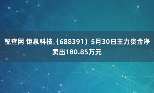 配查网 钜泉科技（688391）5月30日主力资金净卖出180.85万元