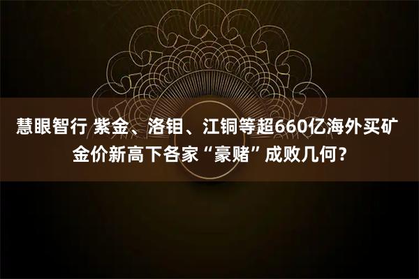 慧眼智行 紫金、洛钼、江铜等超660亿海外买矿 金价新高下各家“豪赌”成败几何？